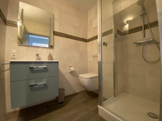Foto: Gästezimmer im Seniorenheim Jößnitz - unser modernes Bad mit einer großen Dusche